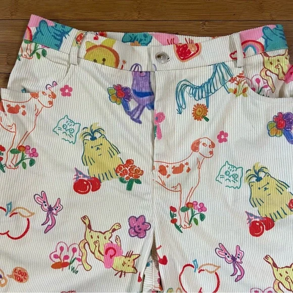 Cider Cream Wide-Leg Pants with Multicolor Fun Pet and Fruit Print - Picture 6 of 15